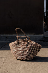 Sisal Market Tote, Mocha Checkerboard