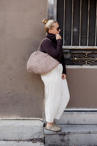 Sisal Market Tote, Mocha Checkerboard