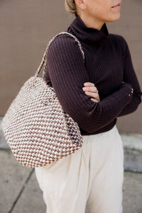 Sisal Market Tote, Mocha Checkerboard