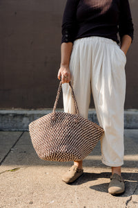 Sisal Market Tote, Mocha Checkerboard