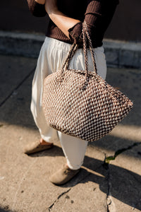 Sisal Market Tote, Mocha Checkerboard