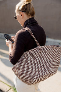 Sisal Market Tote, Mocha Checkerboard