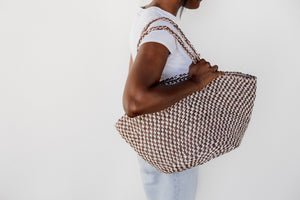 Sisal Market Tote, Mocha Checkerboard