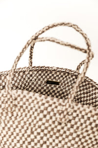 Sisal Market Tote, Mocha Checkerboard